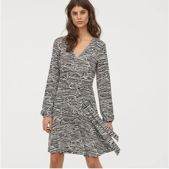 Zebra Print Wrap Dress Womens SZ S Long Sleeve Stretchy Belted Boho Animal Soft - Picture 1 of 15